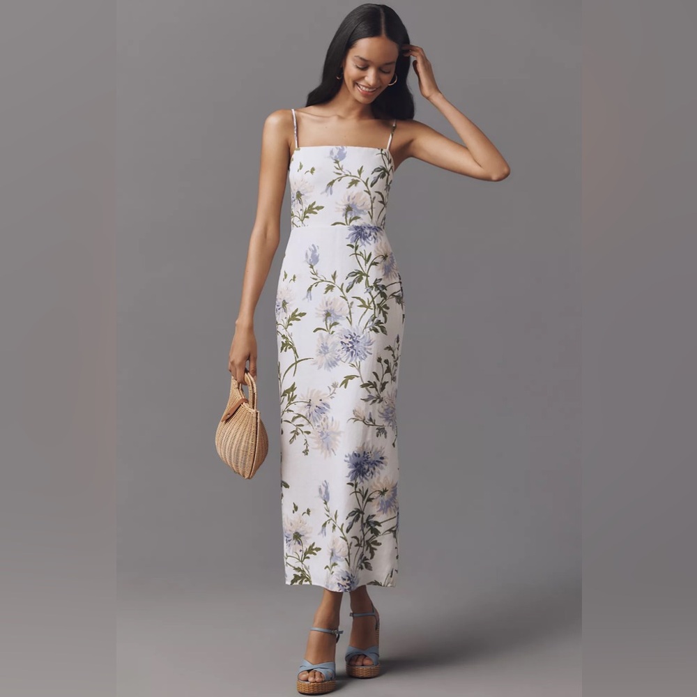 Reformation Ivory and Sky Blue Floral Maxi Dress